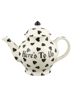 Personalised Black Hearts 4 Mug Teapot