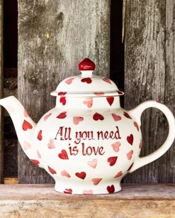 Personalised Pink Hearts 4 Mug Teapot