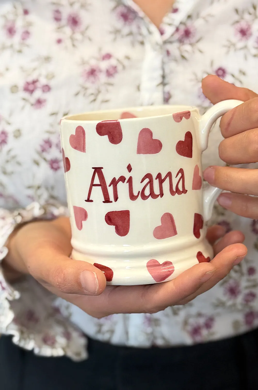 Personalised Pink Hearts 1/2 Pint Mug