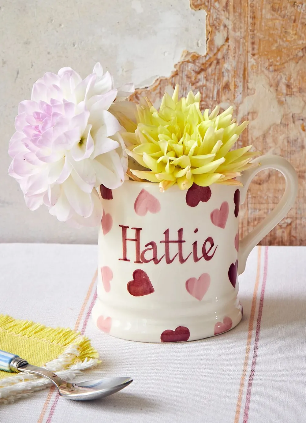 Personalised Pink Hearts 1/2 Pint Mug