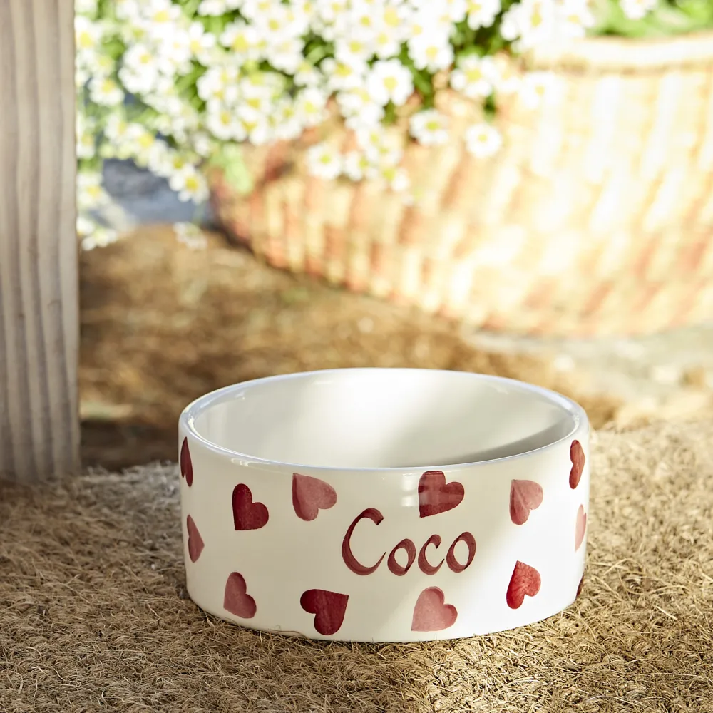 Personalised Pink Hearts Small Pet Bowl
