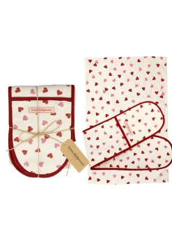 Pink Hearts Tea Towel & Double Oven Glove Set