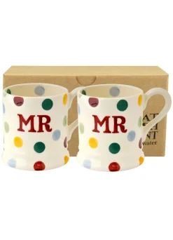 Polka Dot 'Mr & Mr' Set of 2 1/2 Pint Mugs Boxed