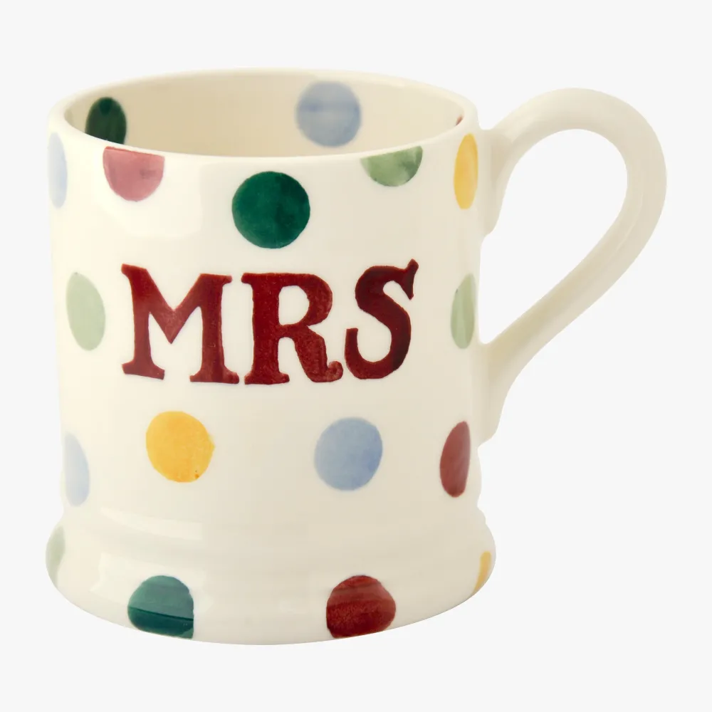 Polka Dot 'Mr & Mrs' Set of 2 1/2 Pint Mugs Boxed
