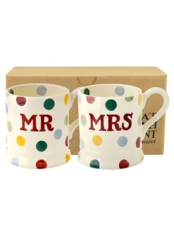 Polka Dot 'Mr & Mrs' Set of 2 1/2 Pint Mugs Boxed