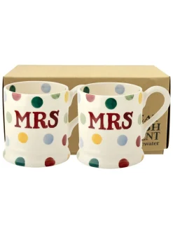 Polka Dot 'Mrs & Mrs' Set of 2 1/2 Pint Mugs Boxed