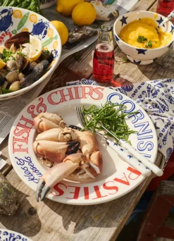Red & Blue Toast Fish & Chips Large Dinner Plate, 10.5 Inch