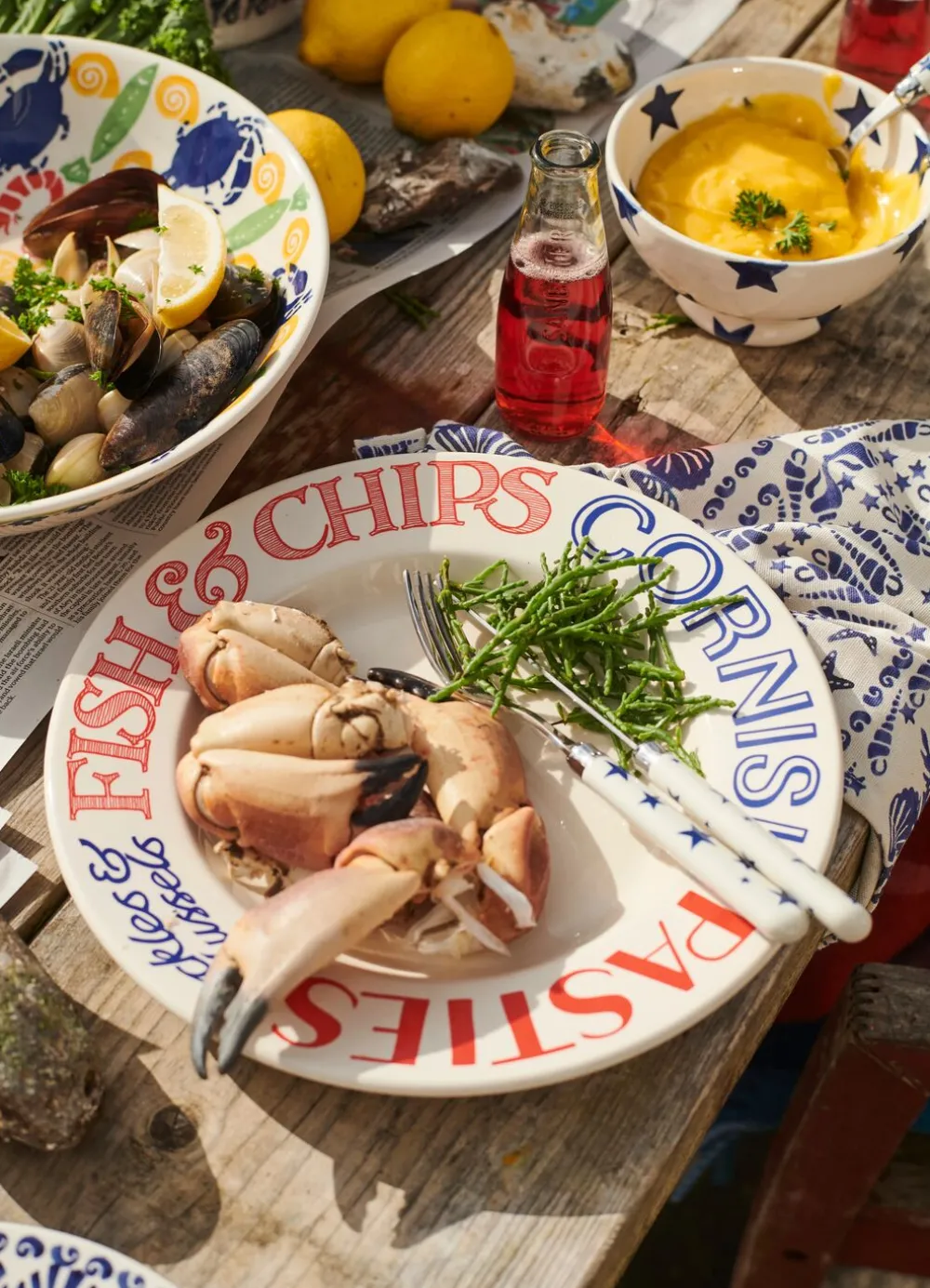 Red & Blue Toast Fish & Chips Large Dinner Plate, 10.5 Inch