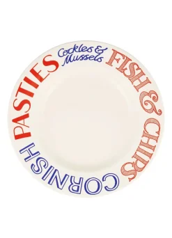 Red & Blue Toast Fish & Chips Large Dinner Plate, 10.5 Inch