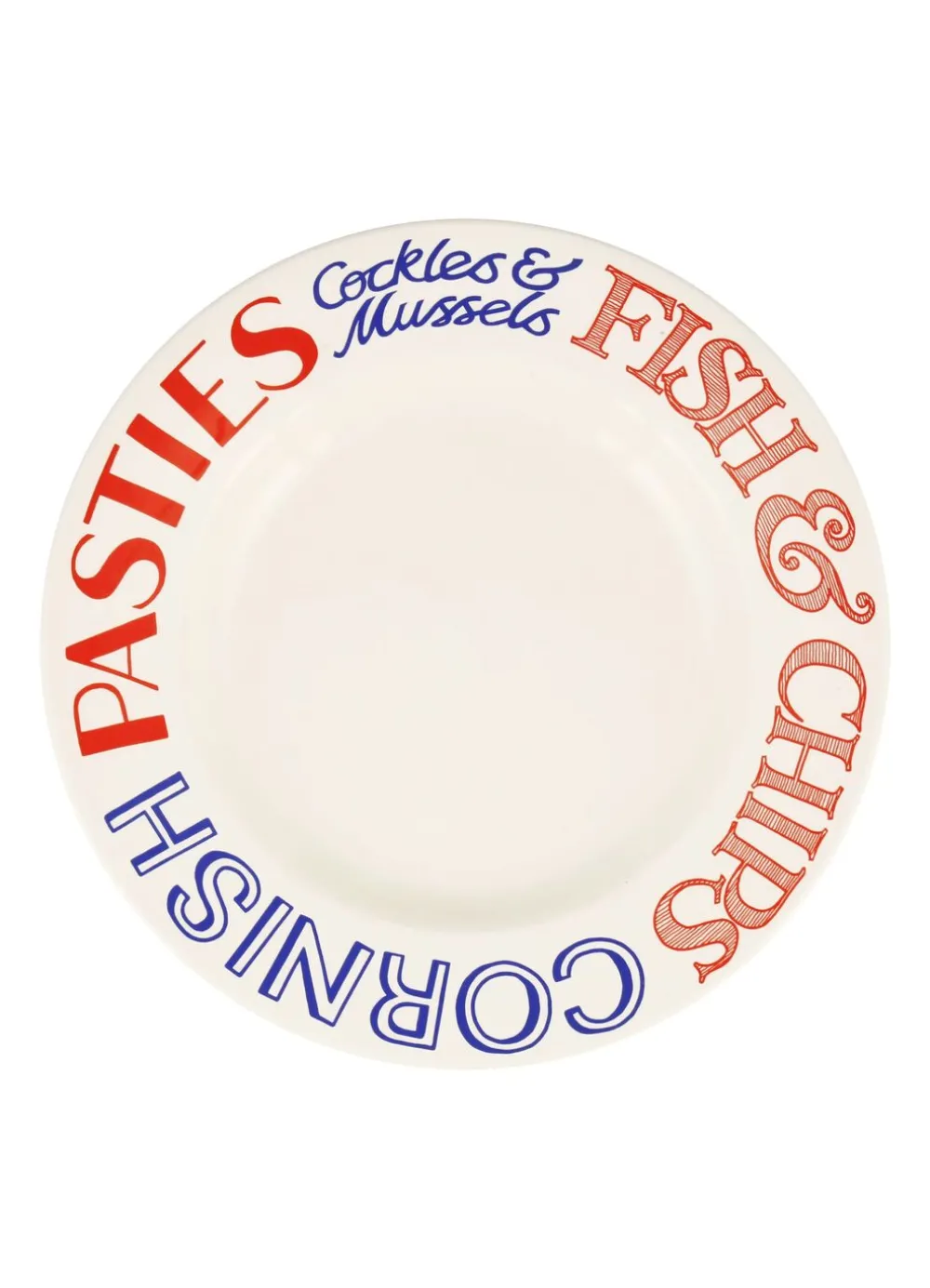 Red & Blue Toast Fish & Chips Large Dinner Plate, 10.5 Inch