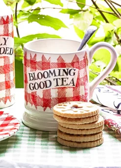 Red Gingham Blooming Good Tea 1/2 Pint Mug